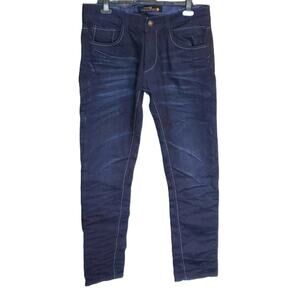 Copper Rivet Men's 3D Whisker Skinny Dark Blue Denim Jeans SZ 34